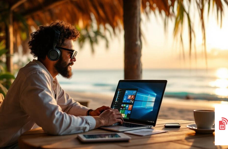 best esim for digital nomads - person working remotely with phone